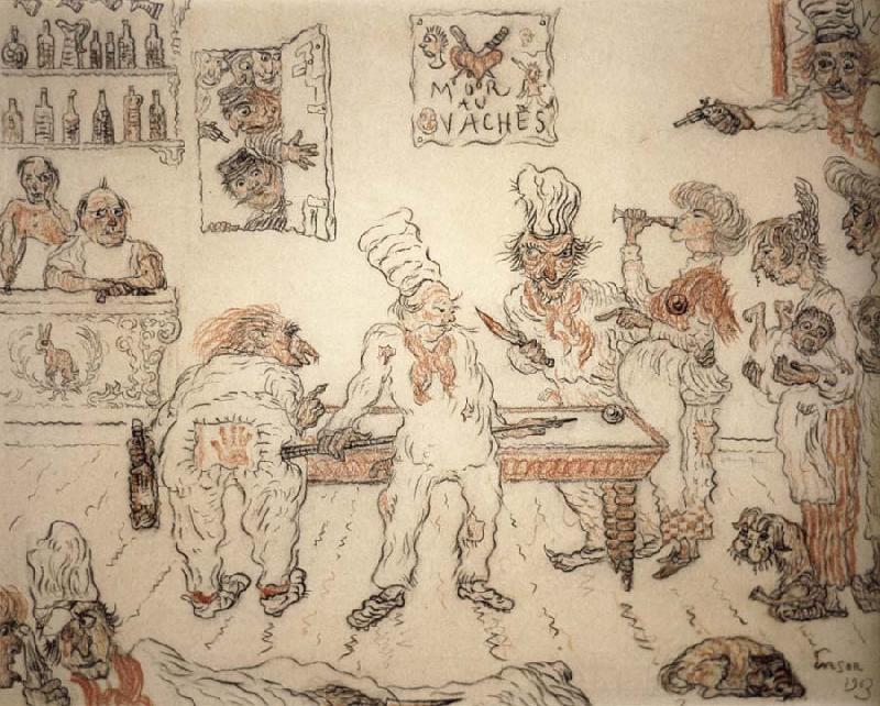 James Ensor Waiters and Cooks Playing Billiards,Emma Lambotte at the Billiard Table oil painting image